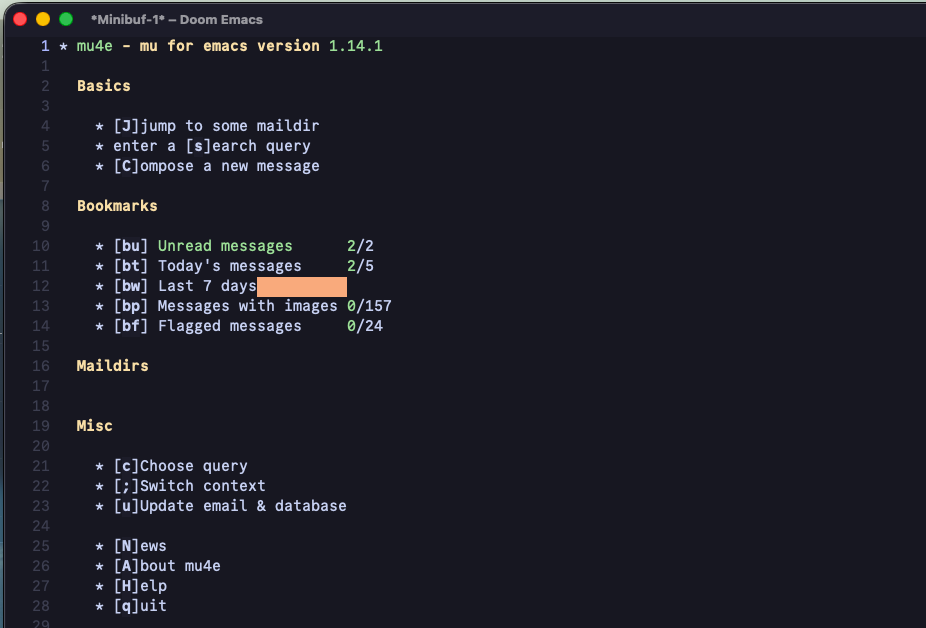 mu4e dashboard in Doom Emacs